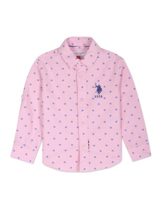 U S POLO ASSN pink cotton printed shirt