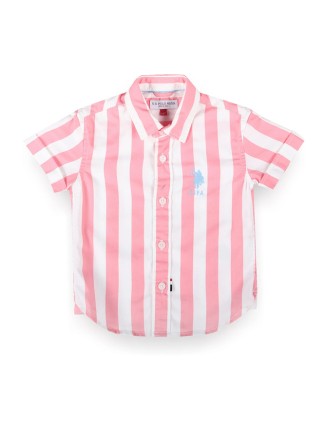 U S POLO ASSN pink stripe half sleeve shirt