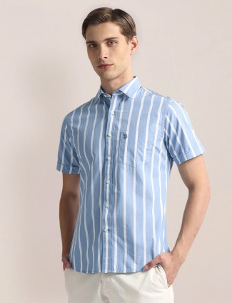 U S POLO ASSN stripe cotton sky blue shirt