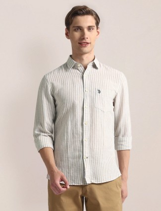 U S POLO ASSN stripe off white cotton shirt
