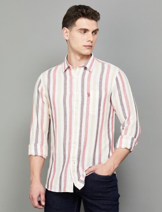 U S POLO ASSN stripe pink cotton shirt