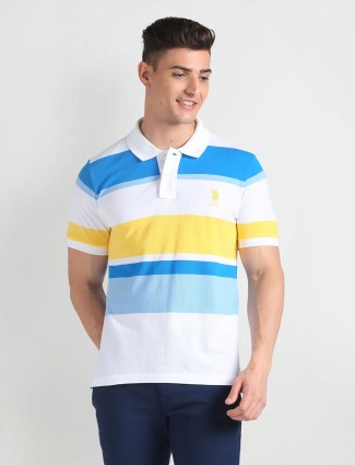 U S POLO ASSN stripe white and yellow t-shirt
