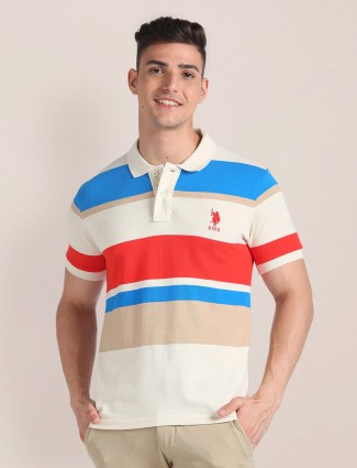 U S POLO ASSN white and red cotton stripe t-shirt