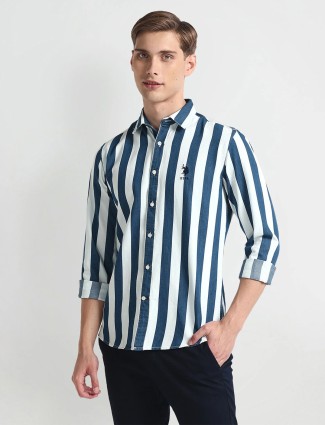 U S POLO ASSN white-blue stripe cotton shirt