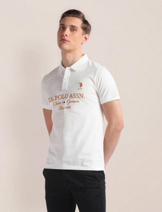 U S POLO ASSN white cotton polo printed t-shirt