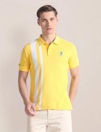 U S POLO ASSN yellow printed cotton t-shirt