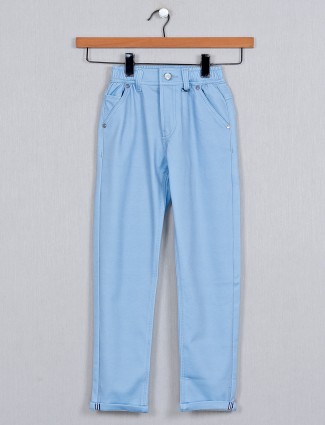 U-tex solid blue boys cotton casual trouser