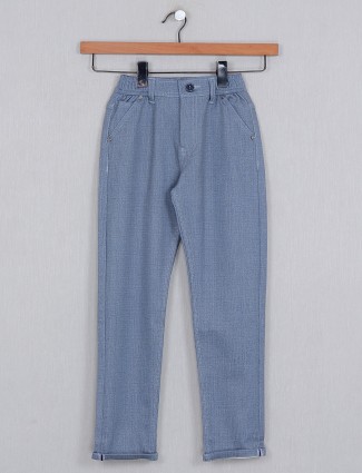 U-tex solid blue slim fit boys cotton trouser