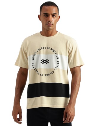 UCB beige cotton printed t shirt