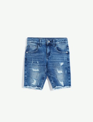 UCB blue washed denim ripped shorts