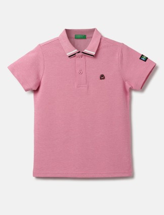 UCB pink cotton plain polo t shirt