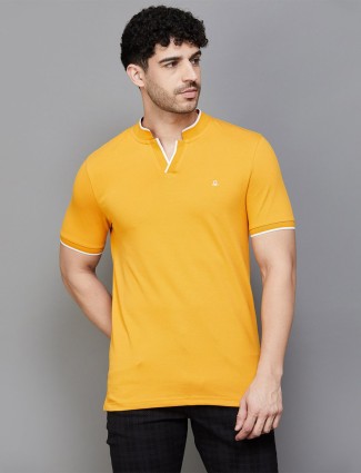 UCB plain fit henley neck yellow cotton t-shirt