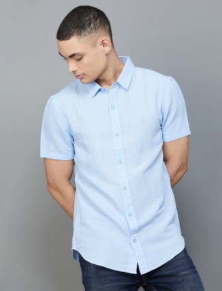 UCB plain light blue linen shirt