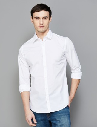 UCB plain white full sleeve cotton shirt