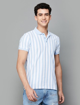UCB white and blue stripe polo neck cotton t-shirt