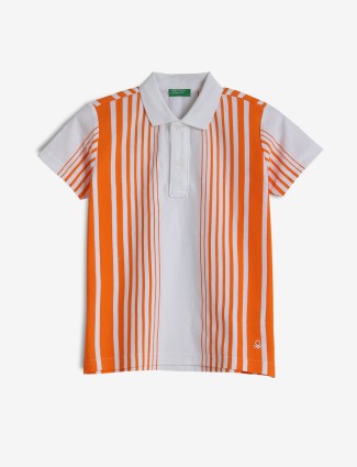 UCB white and orange stripe polo neck t-shirt