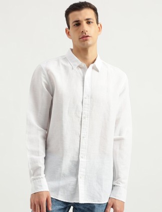 UCB white plain linen cotton shirt