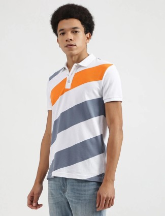 UCB white stripe polo t-shirt