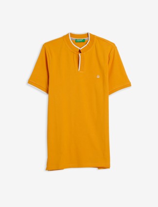UCB yellow cotton plain regular fit t shirt