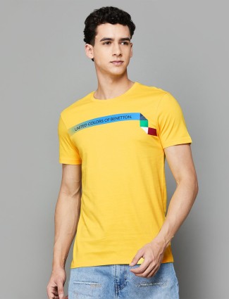 UCB yellow half sleeve printed cotton t-shirt
