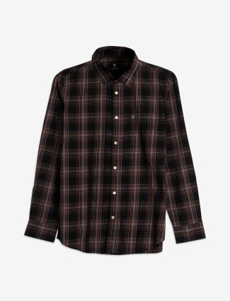 Van Heusen brown cotton checks shirt
