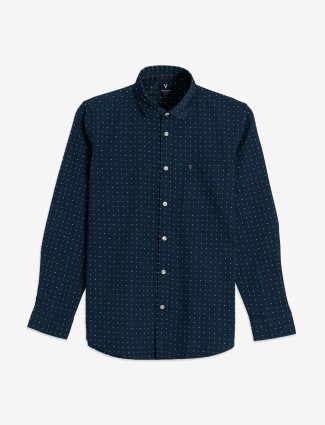 Van Heusen navy printed full sleeve cotton shirt