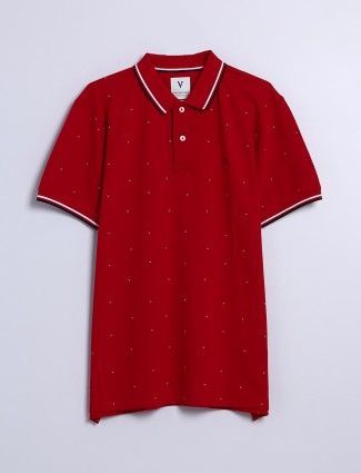 Van Heusen red printed cotton t shirt