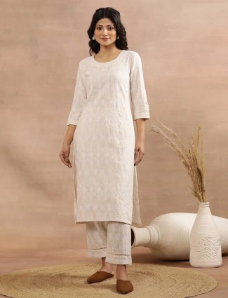 W beige embroidery kurti with pant