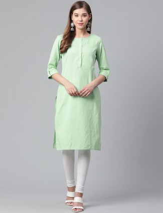 W Casual wear hue kurti in solid beautiful pista green