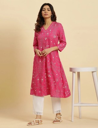 W cotton printed kurti in pink