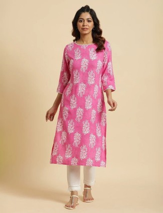 W cotton printed pink kurti