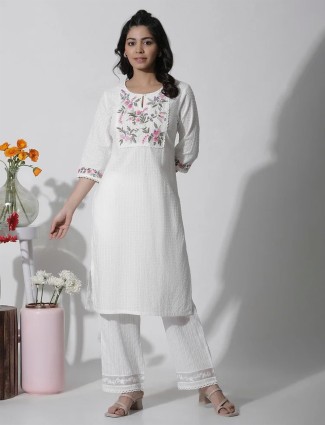 W cotton white embroidery kurti