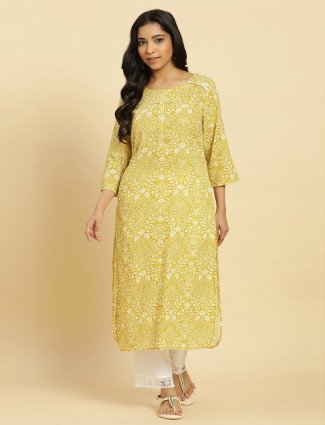 W cotton yellow printed kurti