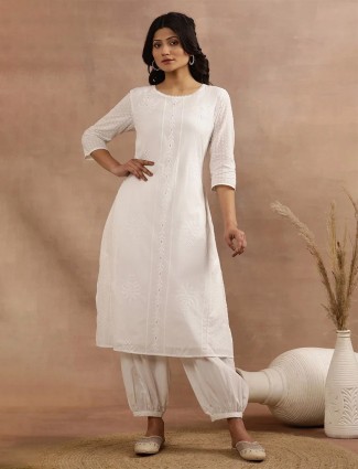 W white cotton schiffli embroidery kurti