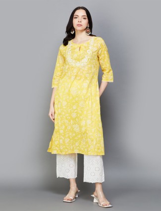W yellow cotton a-line kurti