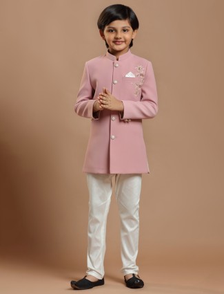 Wedding wear baby pink color terry rayon indowestern