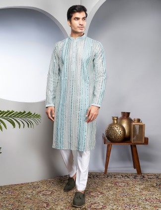 White and blue georgette kurta suit