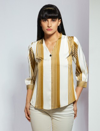 White and khaki stripe top