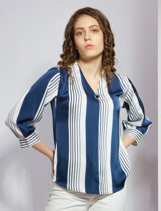 White and navy stripe top