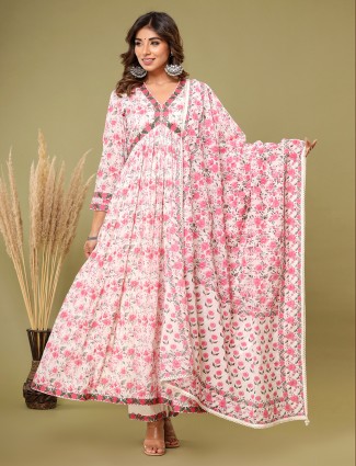White floral print discount kurtis