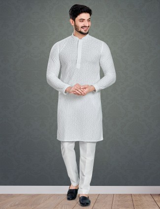 White cotton embroidery kurta suit