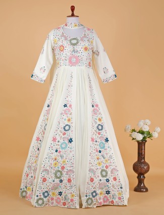 White embroidery anarkali suit