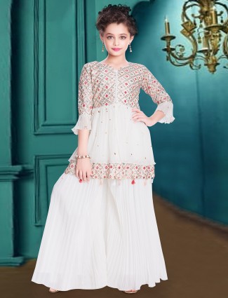 White georgette party wear palazzo suit