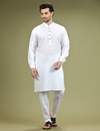 White plain linen kurta suit