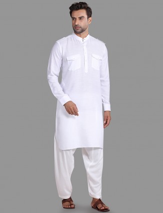 White solid pathani suit for festive wear