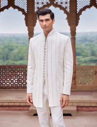 White terry rayon indowestern for reception