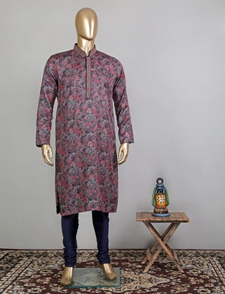 Wine cotton printed kurta suit for festive