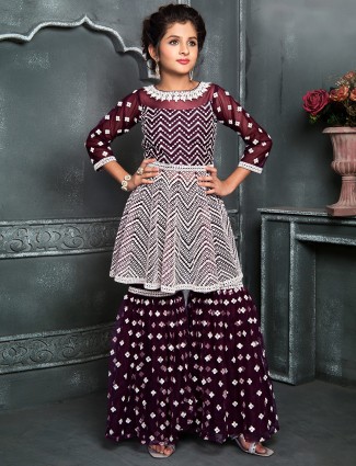 Wine georgette sharara suit for girls
