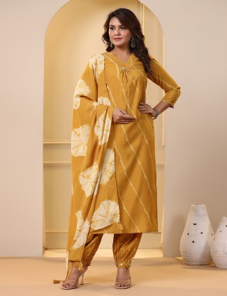 Yellow cotton kurti set with dupatta