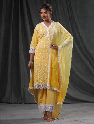 Yellow cotton silk casual palazzo suit